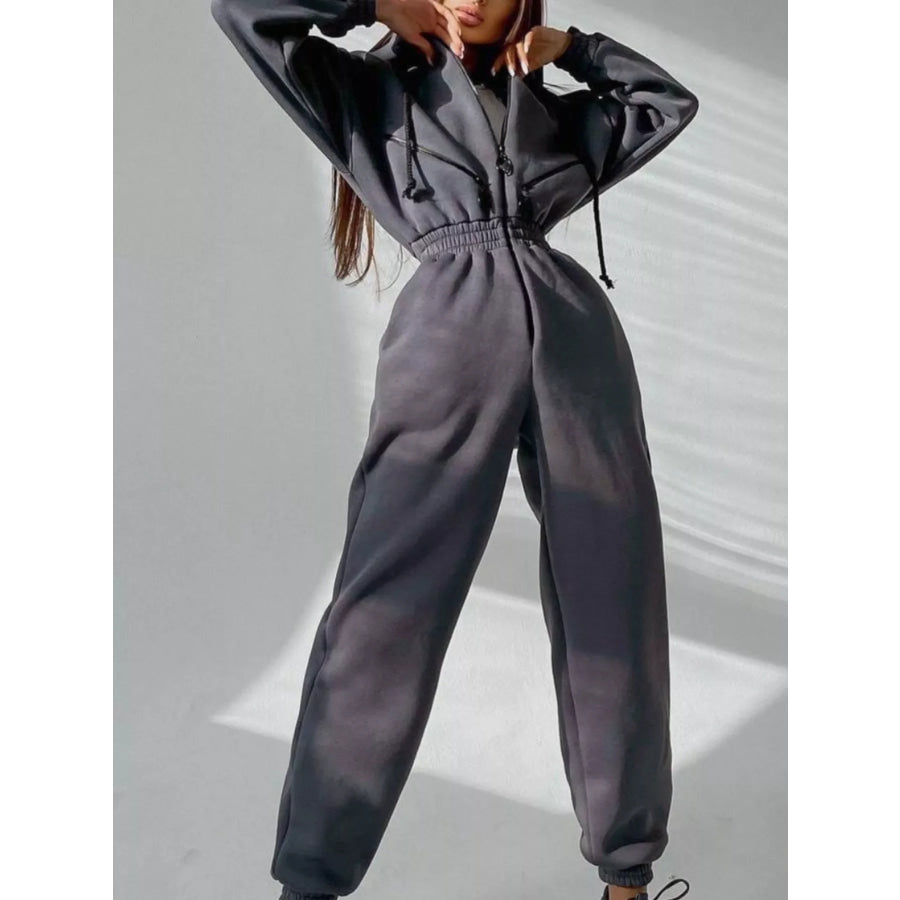 Zip Front Dropped Shoulder Jumpsuit Apparel and Accessories