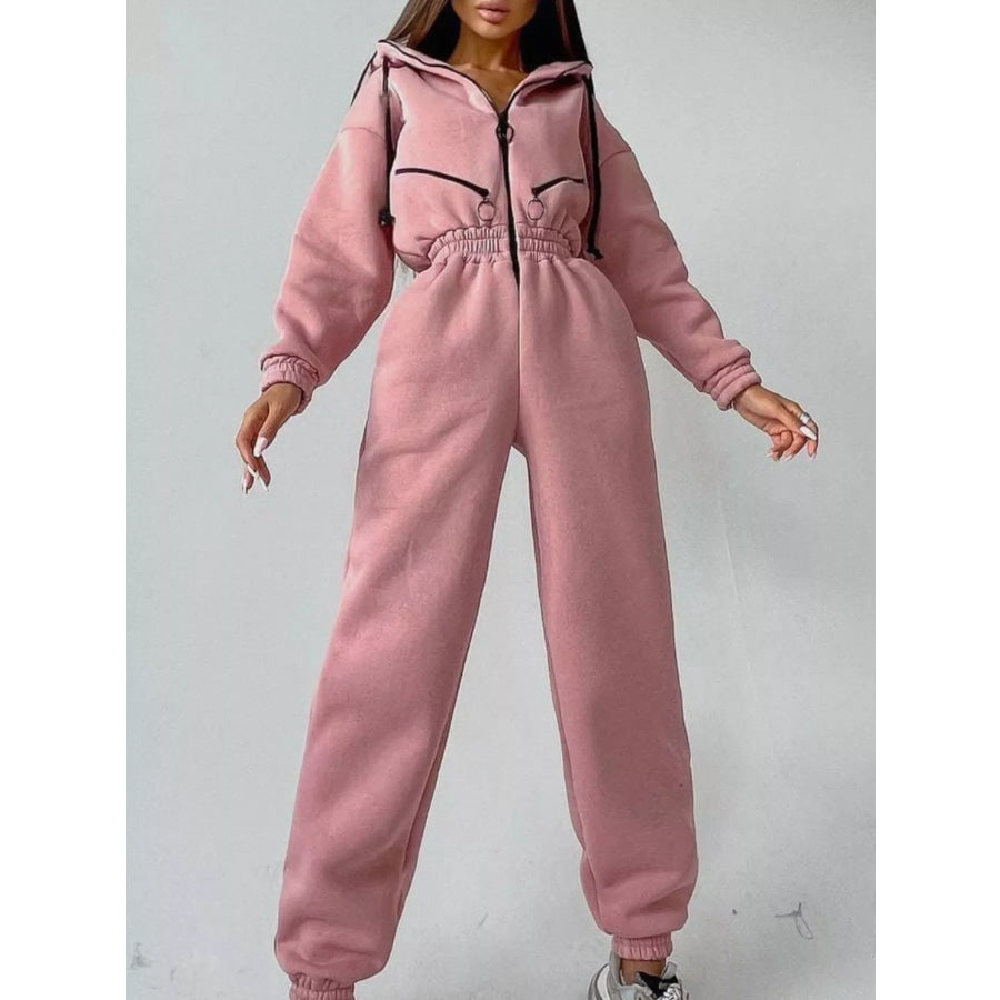 Zip Front Dropped Shoulder Jumpsuit Apparel and Accessories