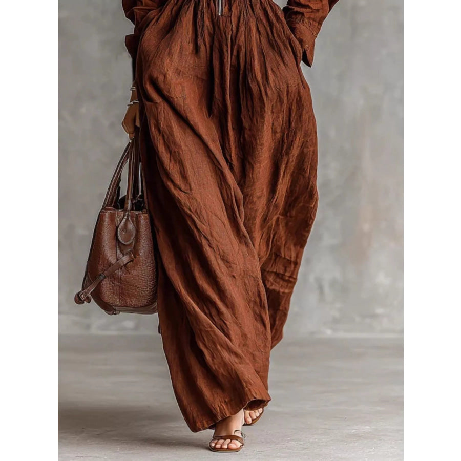 Zip-Front Long Sleeve Maxi Shirt Dress Apparel and Accessories