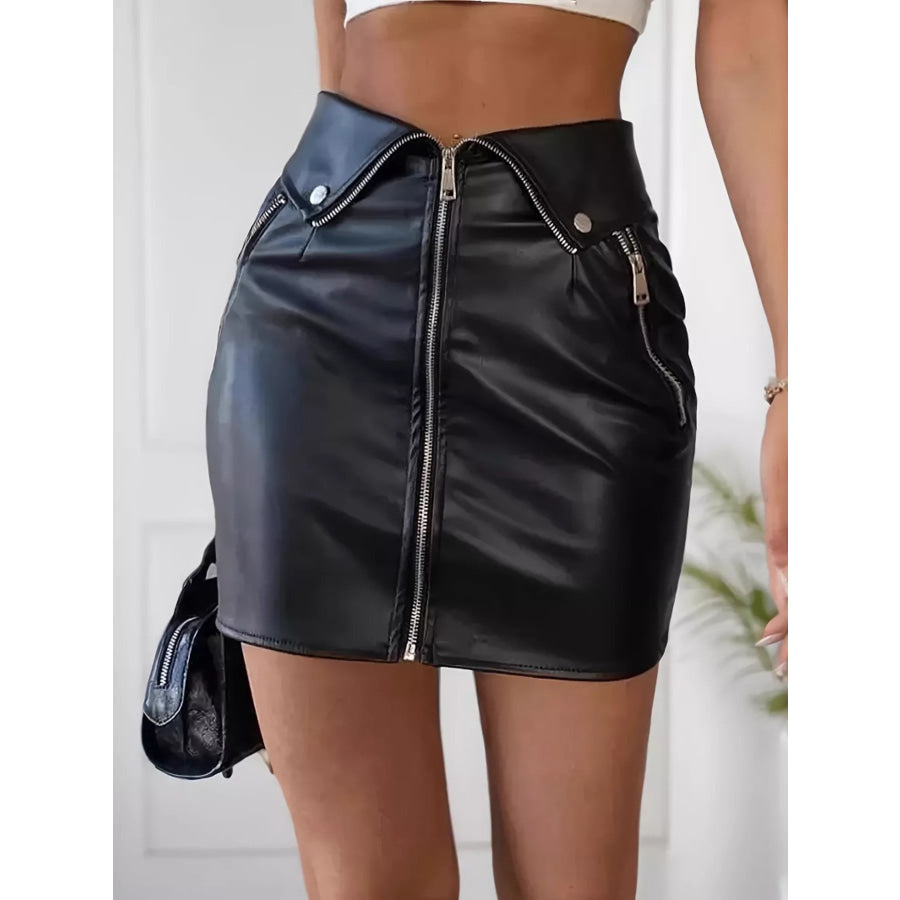 Zip Front Mini Skirt Black / S Apparel and Accessories