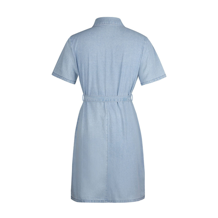Zip Front Short Sleeve Denim Dress Apparel and Accessories