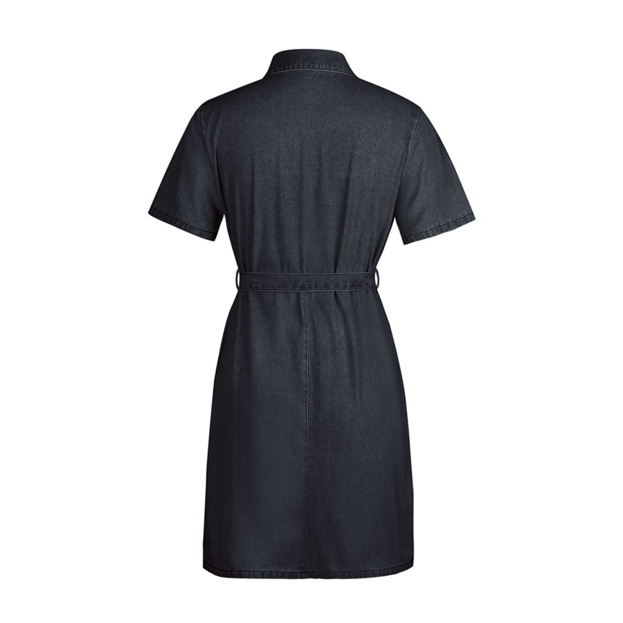 Zip Front Short Sleeve Denim Dress Apparel and Accessories