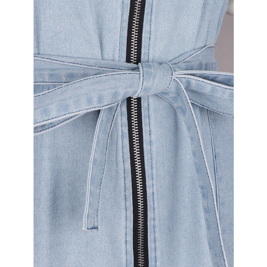 Zip Front Short Sleeve Denim Dress Apparel and Accessories