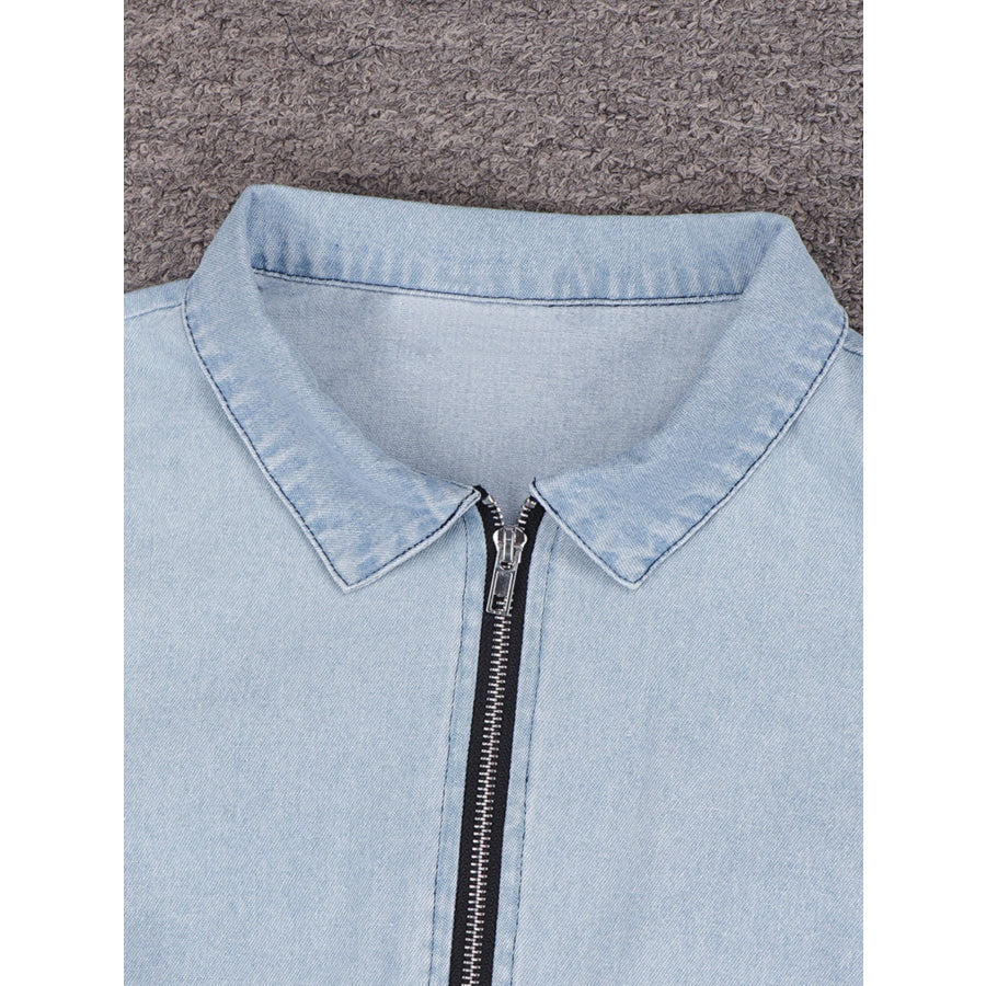Zip Front Short Sleeve Denim Dress Apparel and Accessories