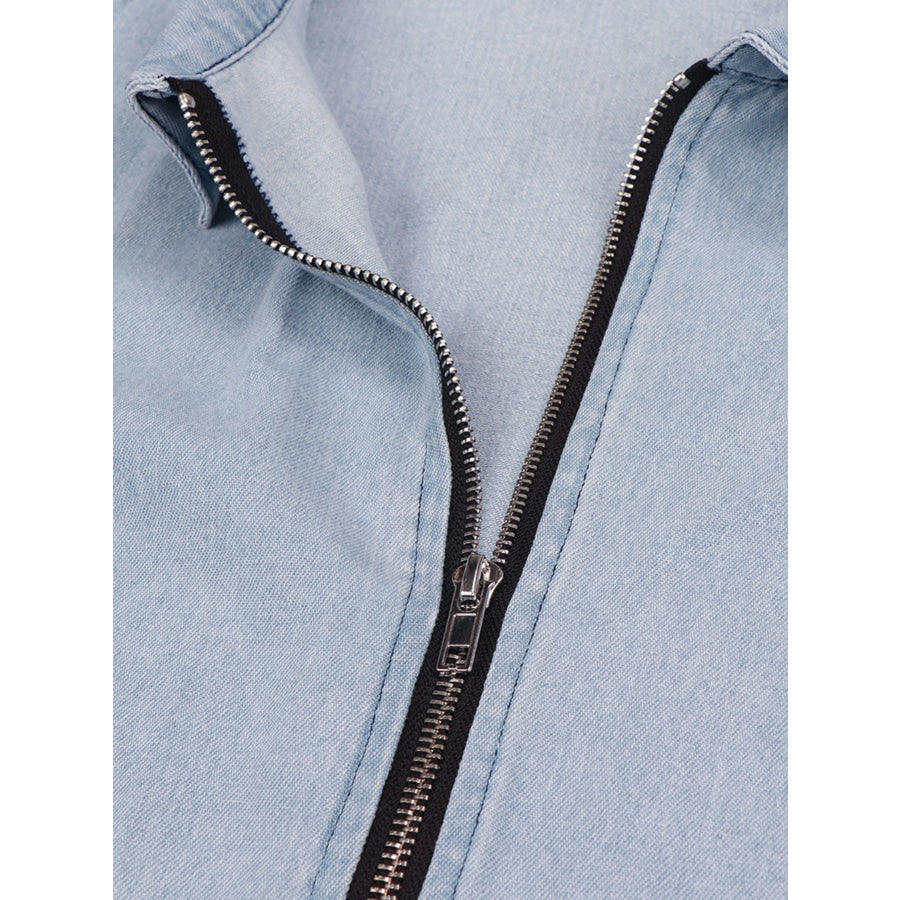 Zip Front Short Sleeve Denim Dress Apparel and Accessories