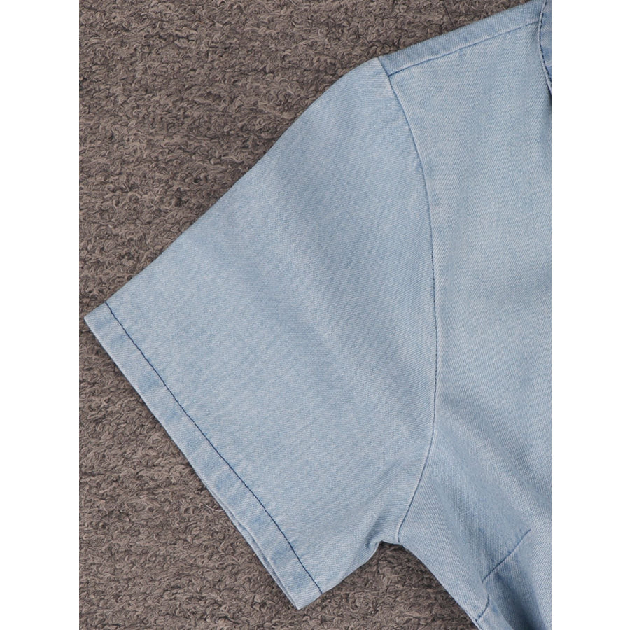 Zip Front Short Sleeve Denim Dress Apparel and Accessories