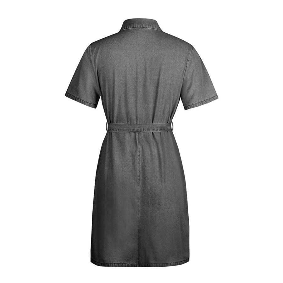 Zip Front Short Sleeve Denim Dress Apparel and Accessories