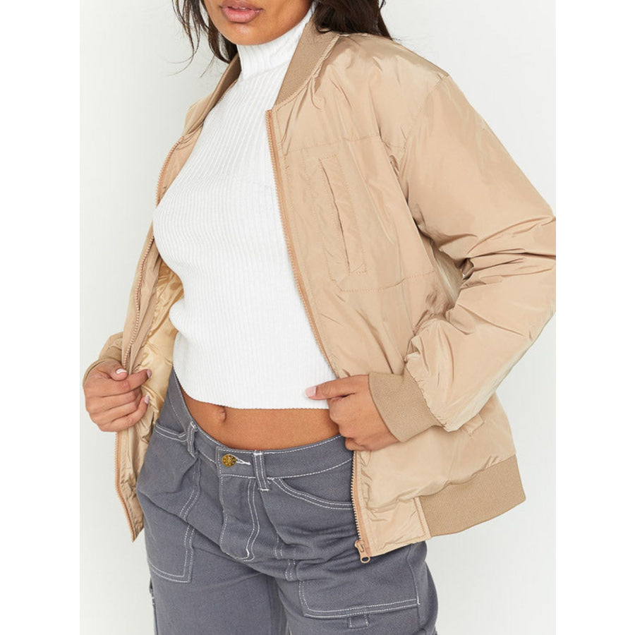 Zip Up Baseball Collar Jacket with Pockets Apparel and Accessories