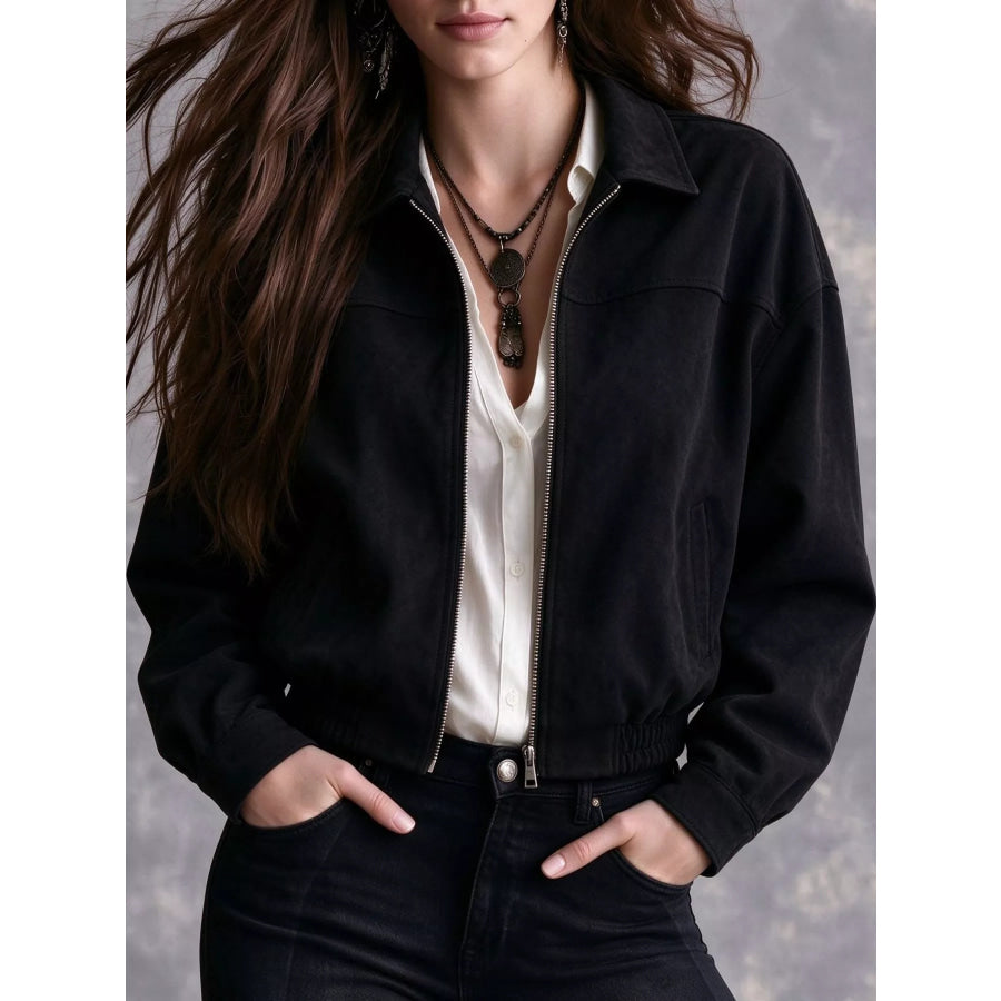 Zip-Up Bomber Jacket Black / S Apparel and Accessories