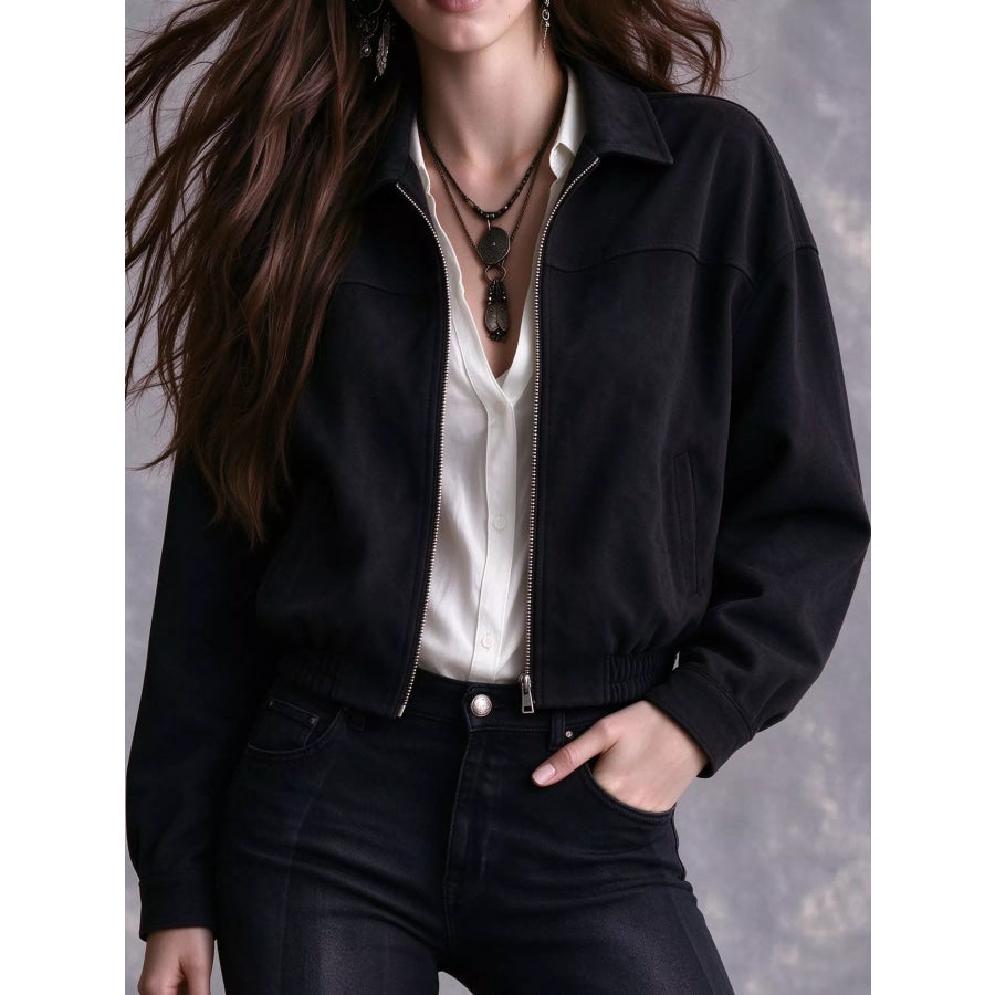 Zip-Up Bomber Jacket Black / S Apparel and Accessories
