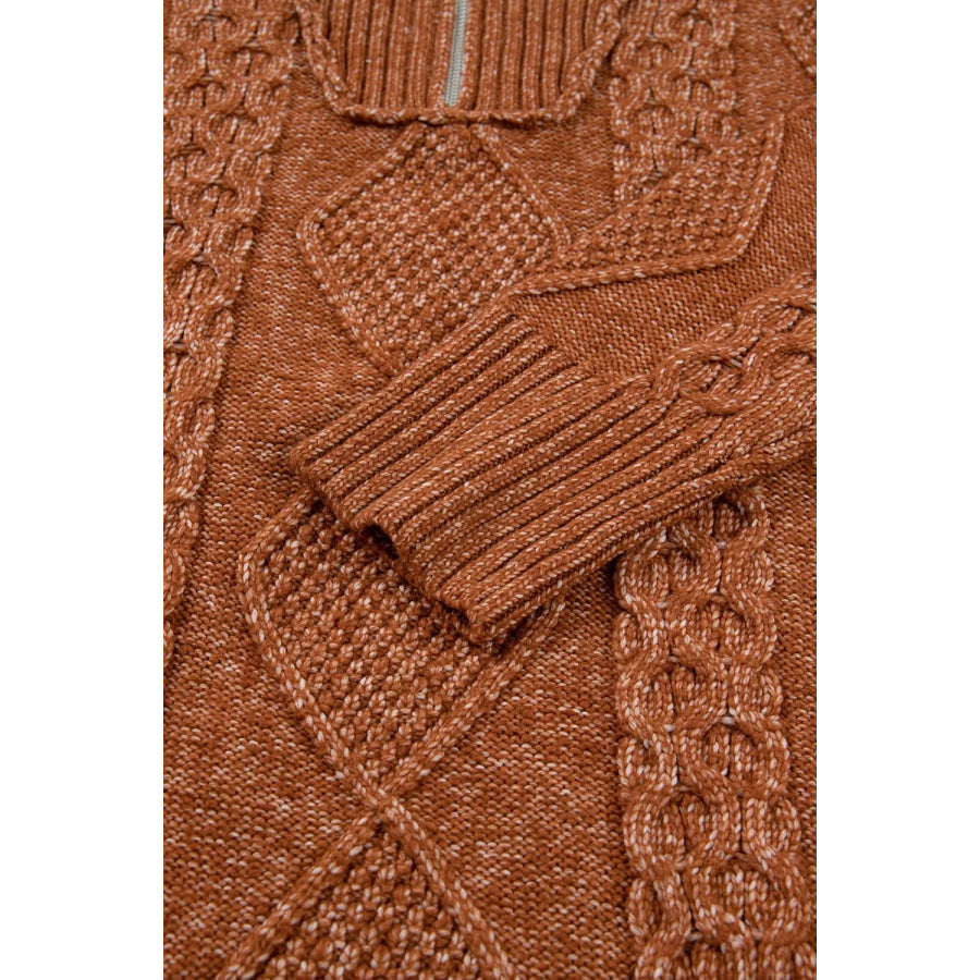 Zip-Up Cable Knit Drop Shoulder Sweater Dress Apparel and Accessories