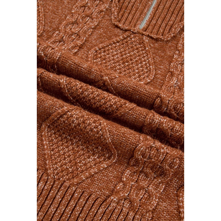 Zip-Up Cable Knit Drop Shoulder Sweater Dress Apparel and Accessories