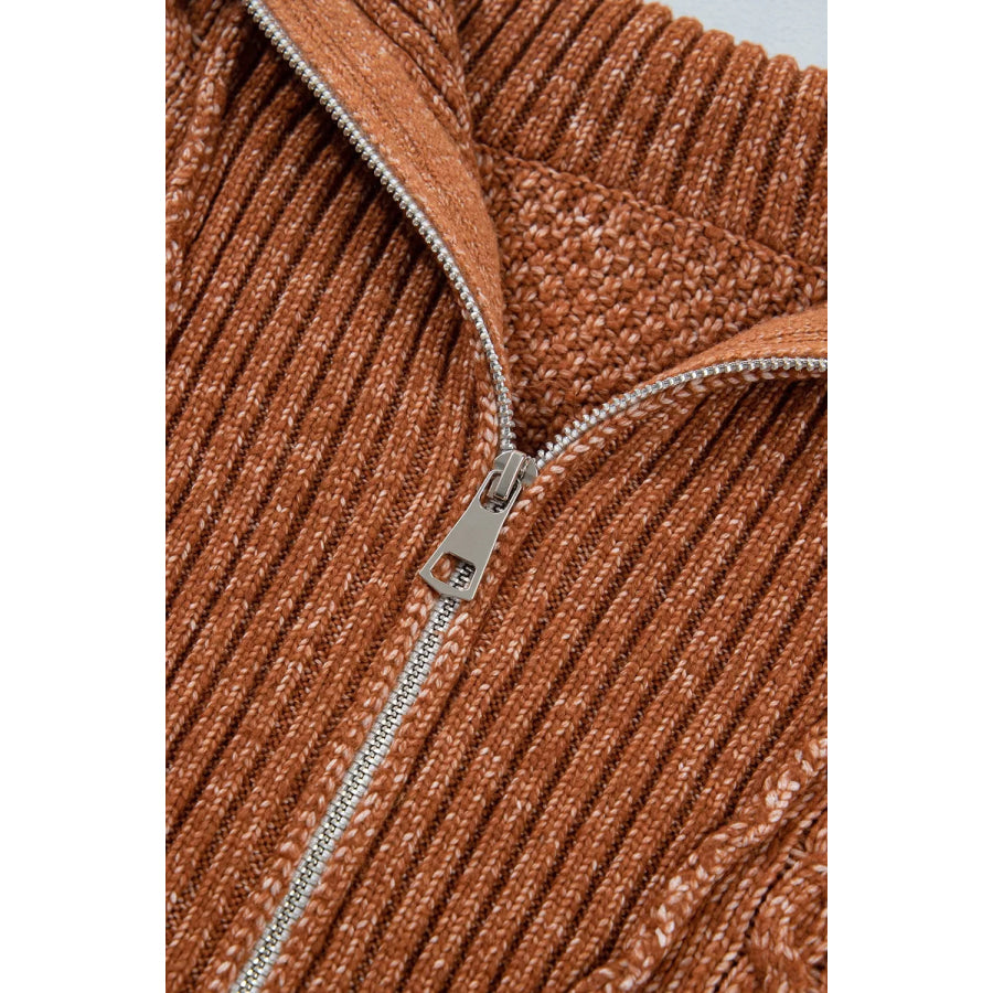 Zip-Up Cable Knit Drop Shoulder Sweater Dress Apparel and Accessories
