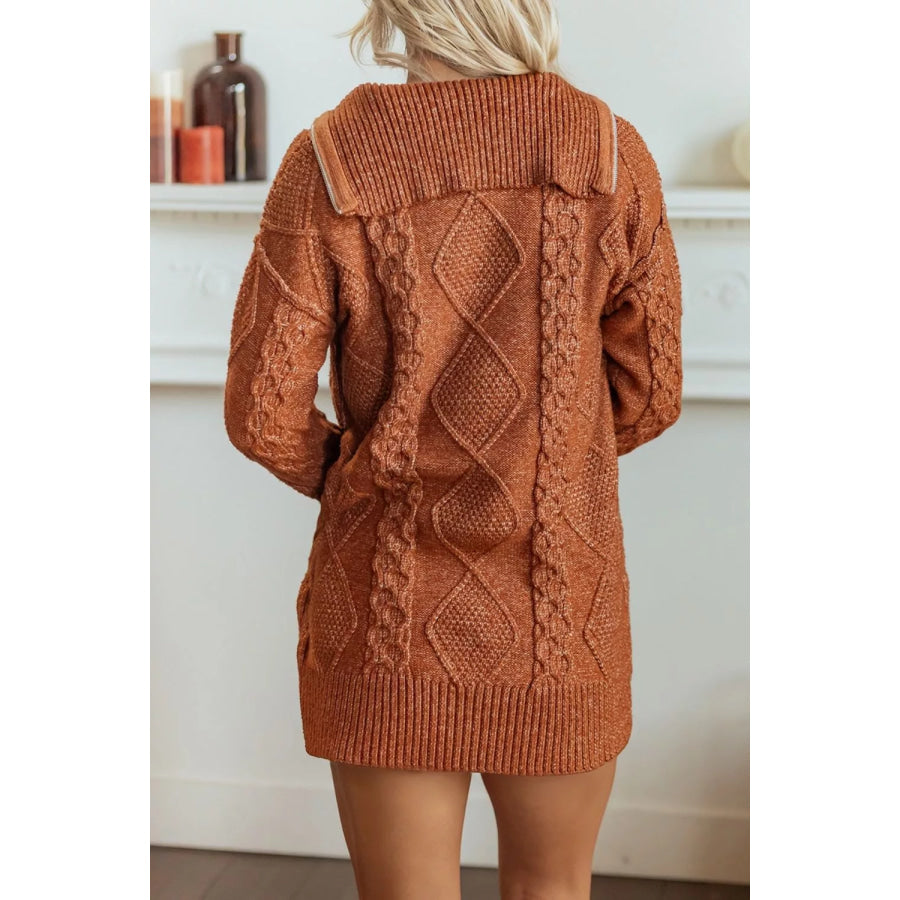Zip-Up Cable Knit Drop Shoulder Sweater Dress Apparel and Accessories