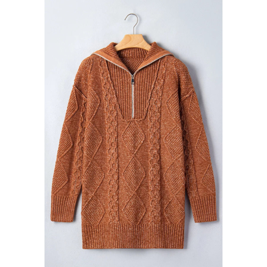 Zip-Up Cable Knit Drop Shoulder Sweater Dress Apparel and Accessories