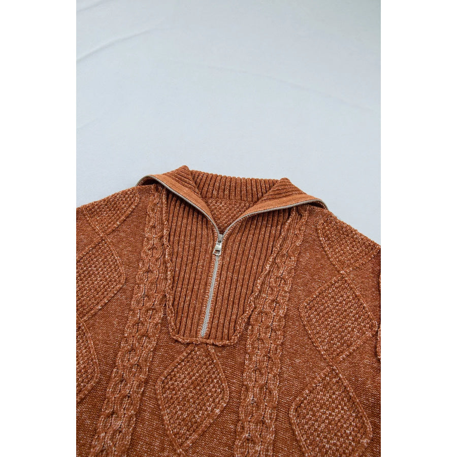 Zip-Up Cable Knit Drop Shoulder Sweater Dress Apparel and Accessories