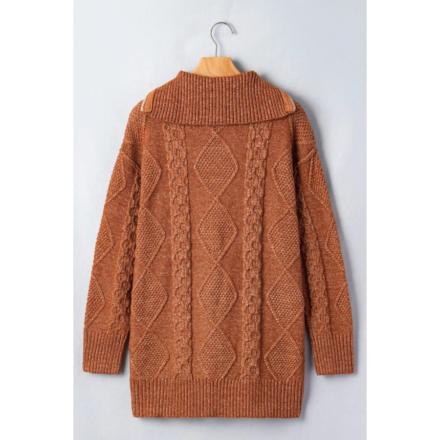 Zip-Up Cable Knit Drop Shoulder Sweater Dress Apparel and Accessories