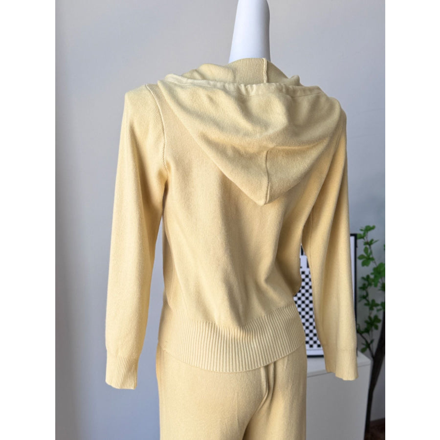 Zip Up Cardigan and Drawstring Wide Leg Pants Knit Set Apparel and Accessories