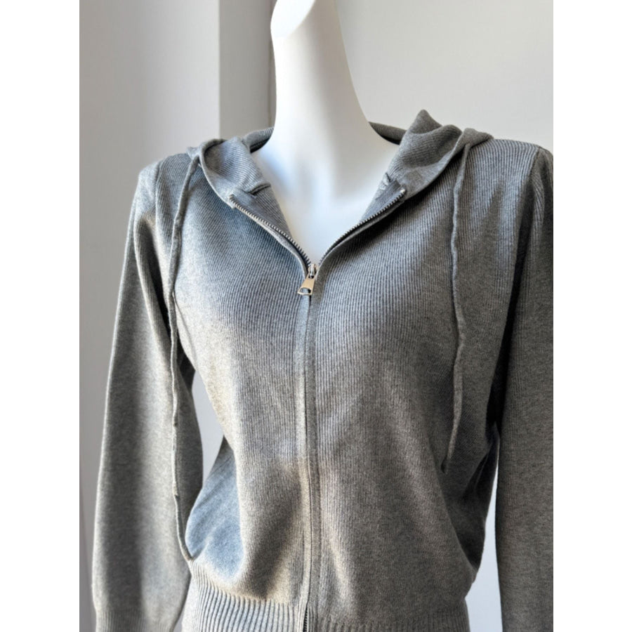 Zip Up Cardigan and Drawstring Wide Leg Pants Knit Set Apparel and Accessories