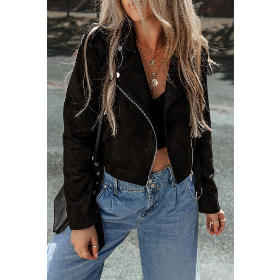 Zip Up Collared Neck Jacket Black / S Clothing