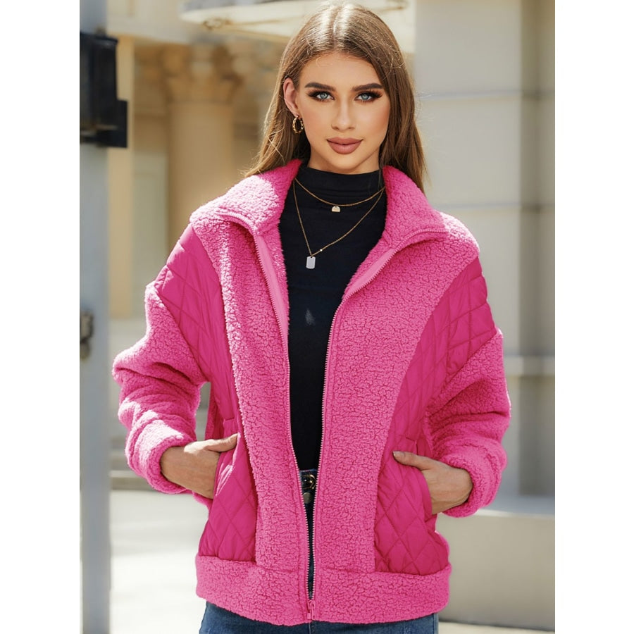 Zip-Up Collared Neck Jacket Deep Rose / S