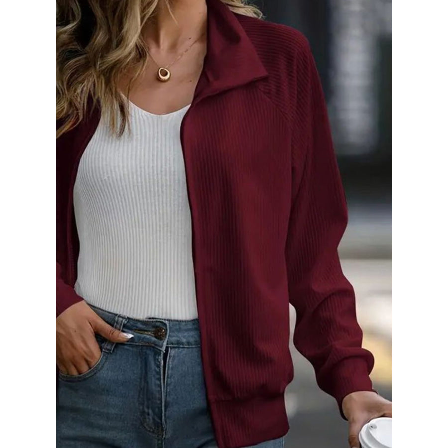 Zip Up Collared Neck Raglan Sleeve Jacket Apparel and Accessories