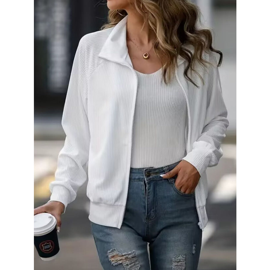 Zip Up Collared Neck Raglan Sleeve Jacket Apparel and Accessories