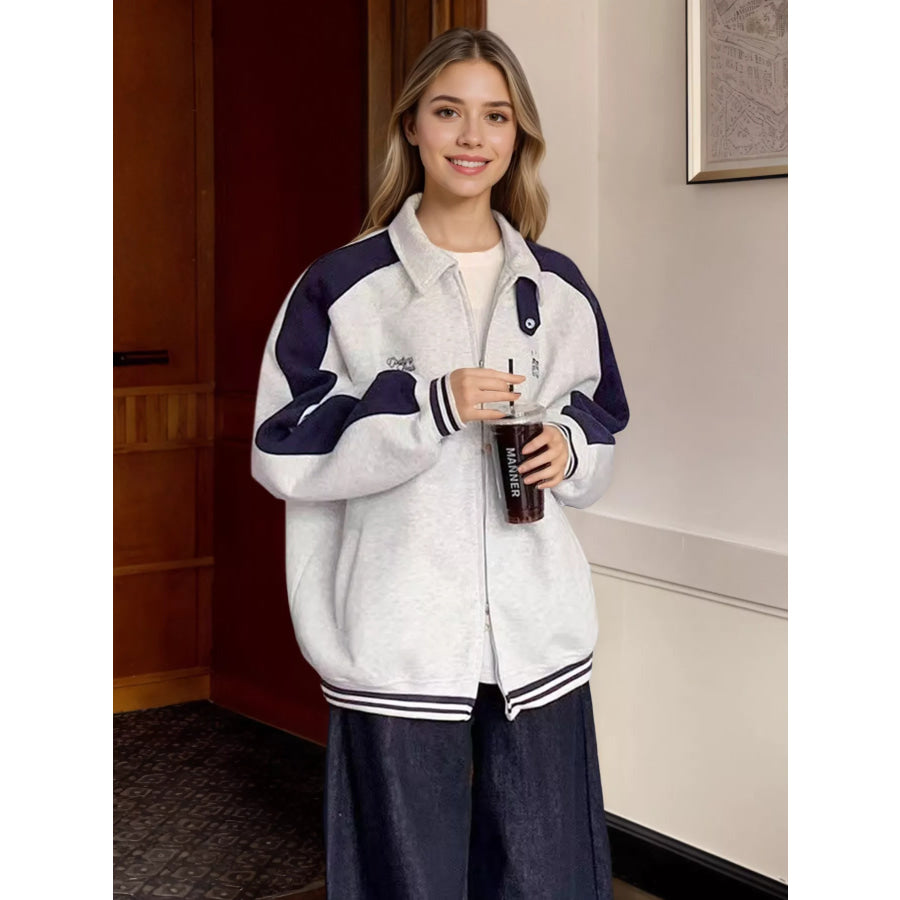 Zip Up Color Block Jacket Gray / M Apparel and Accessories