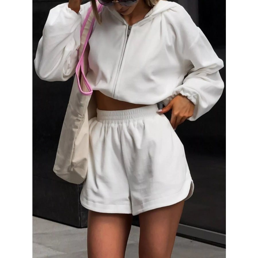 Zip Up Crop Hoodie and Shorts Set Apparel Accessories