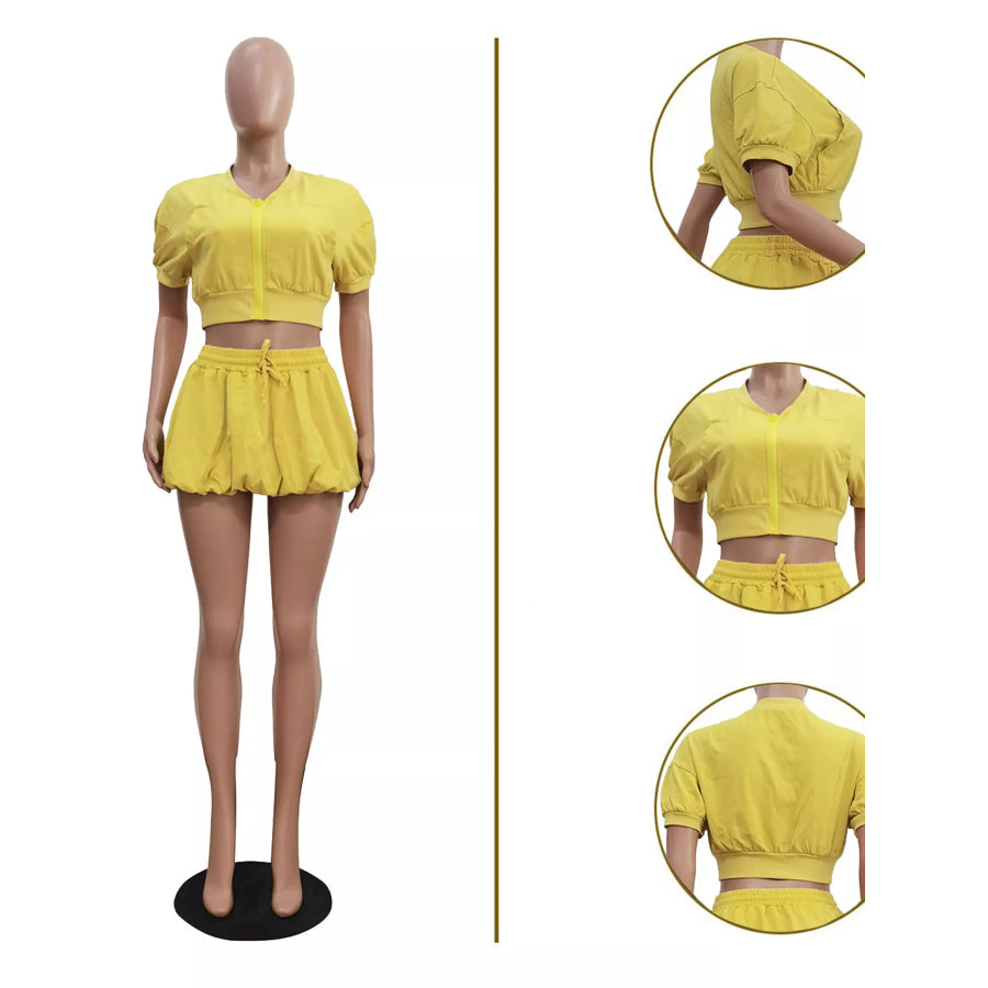 Zip Up Crop Top and Shorts Set Apparel and Accessories