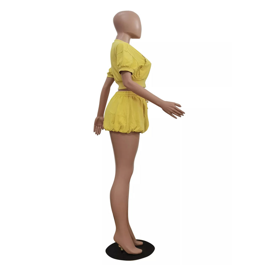 Zip Up Crop Top and Shorts Set Apparel and Accessories
