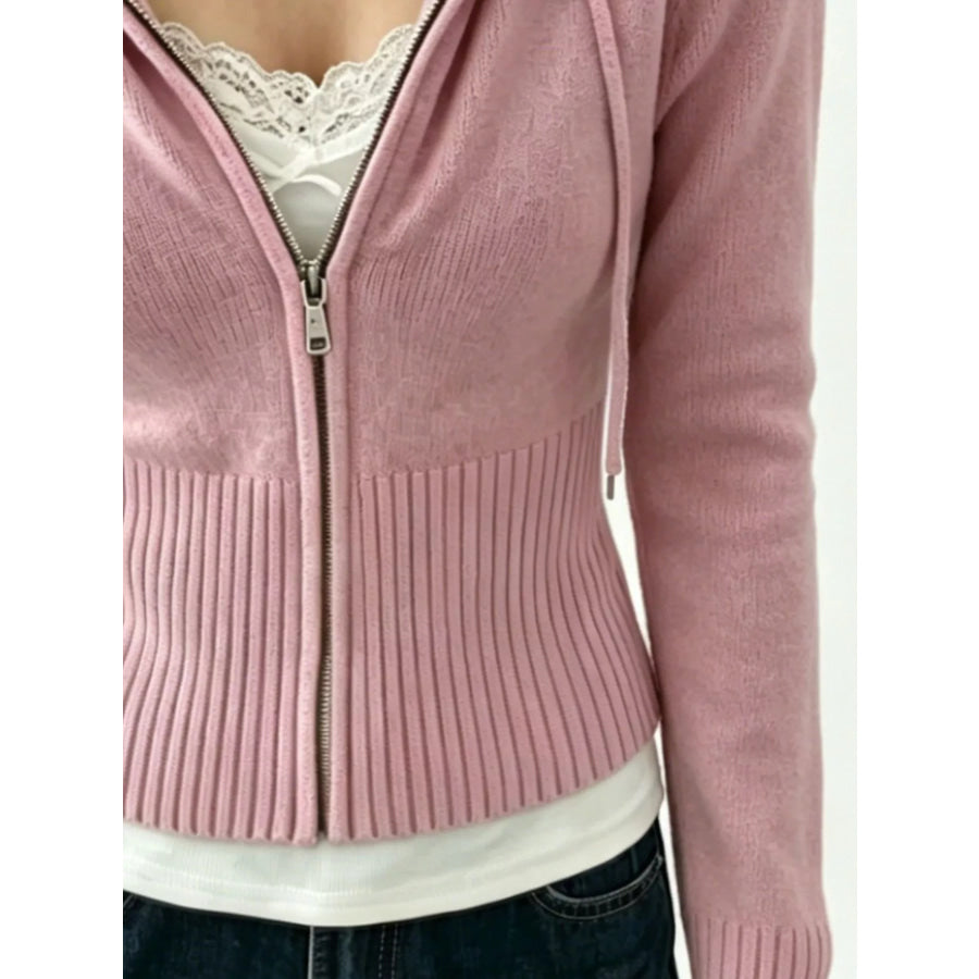 Zip-Up Cropped Hooded Cardigan Apparel and Accessories