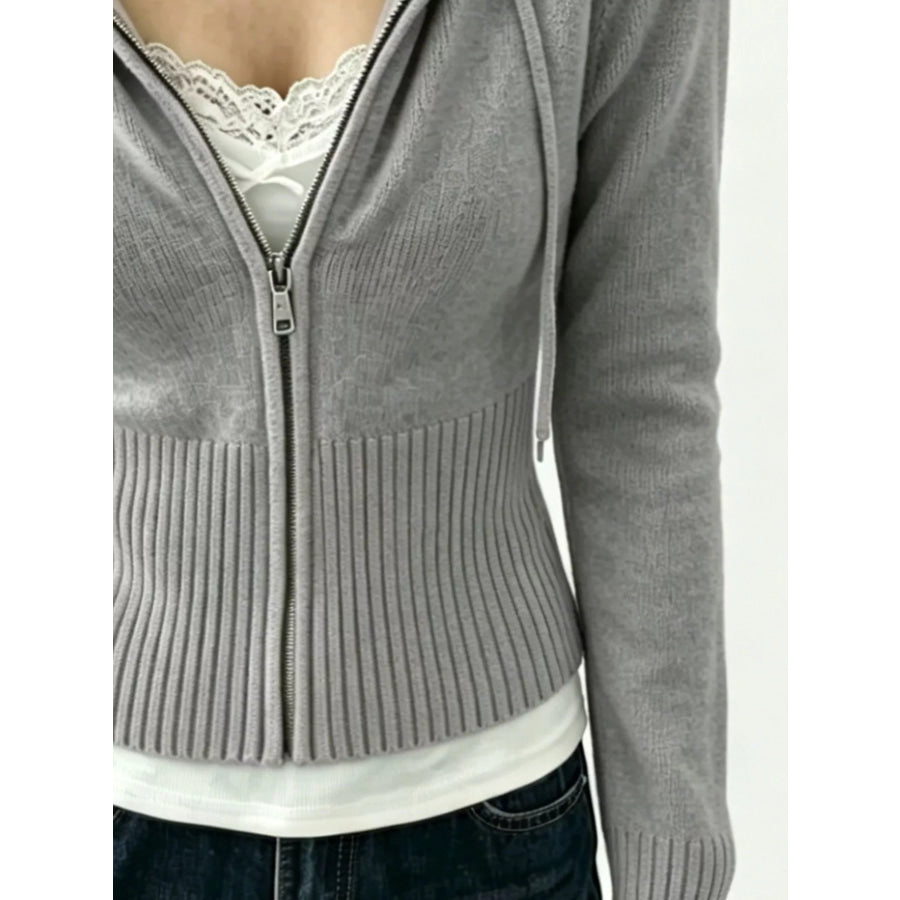 Zip-Up Cropped Hooded Cardigan Apparel and Accessories