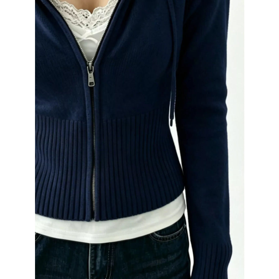 Zip-Up Cropped Hooded Cardigan Apparel and Accessories
