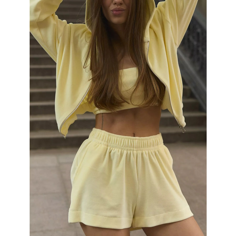Zip Up Cropped Hoodie and Shorts Set Apparel and Accessories