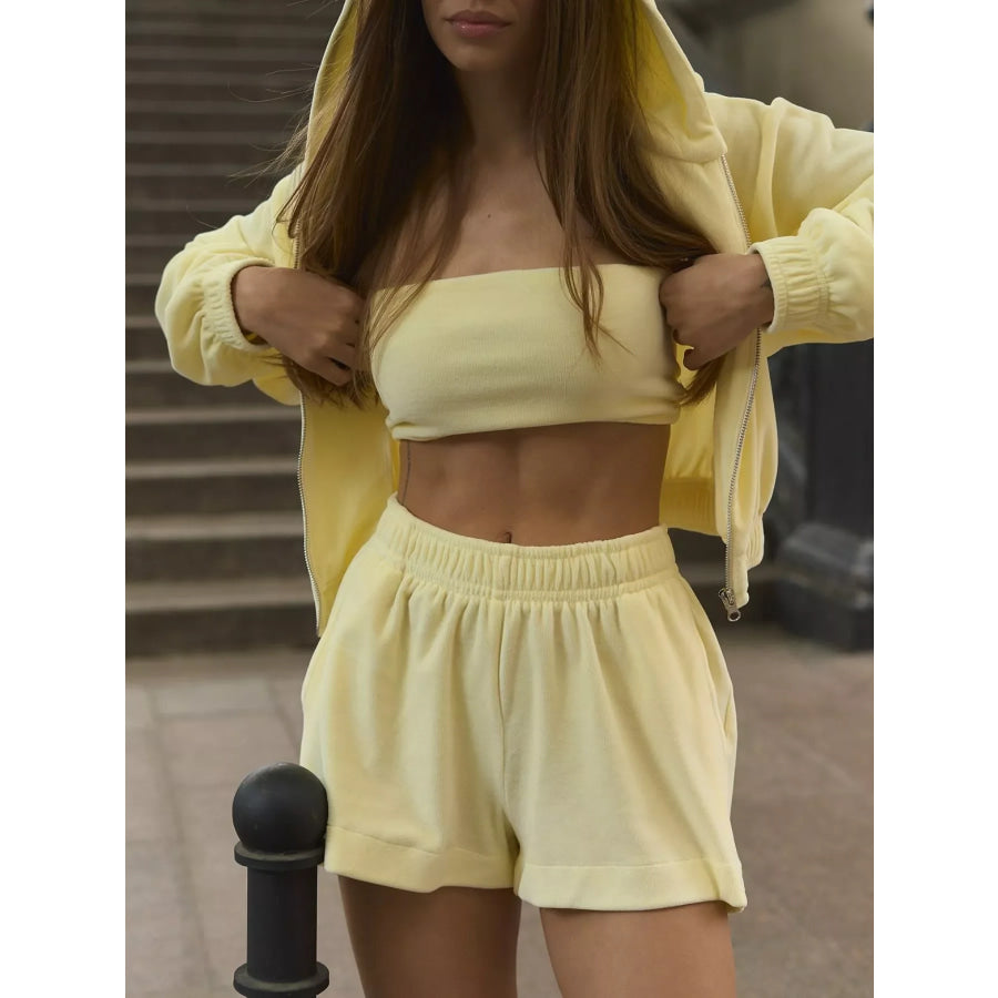 Zip Up Cropped Hoodie and Shorts Set Apparel and Accessories