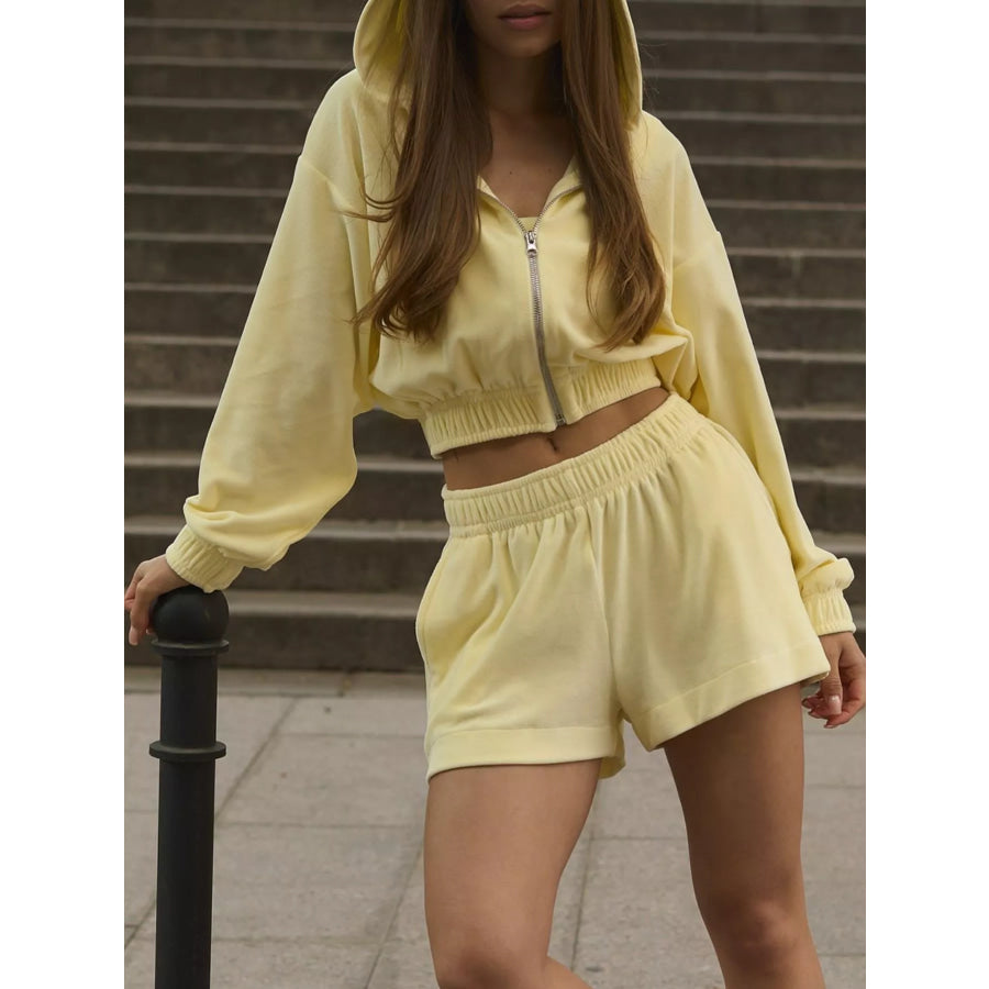 Zip Up Cropped Hoodie and Shorts Set Apparel and Accessories