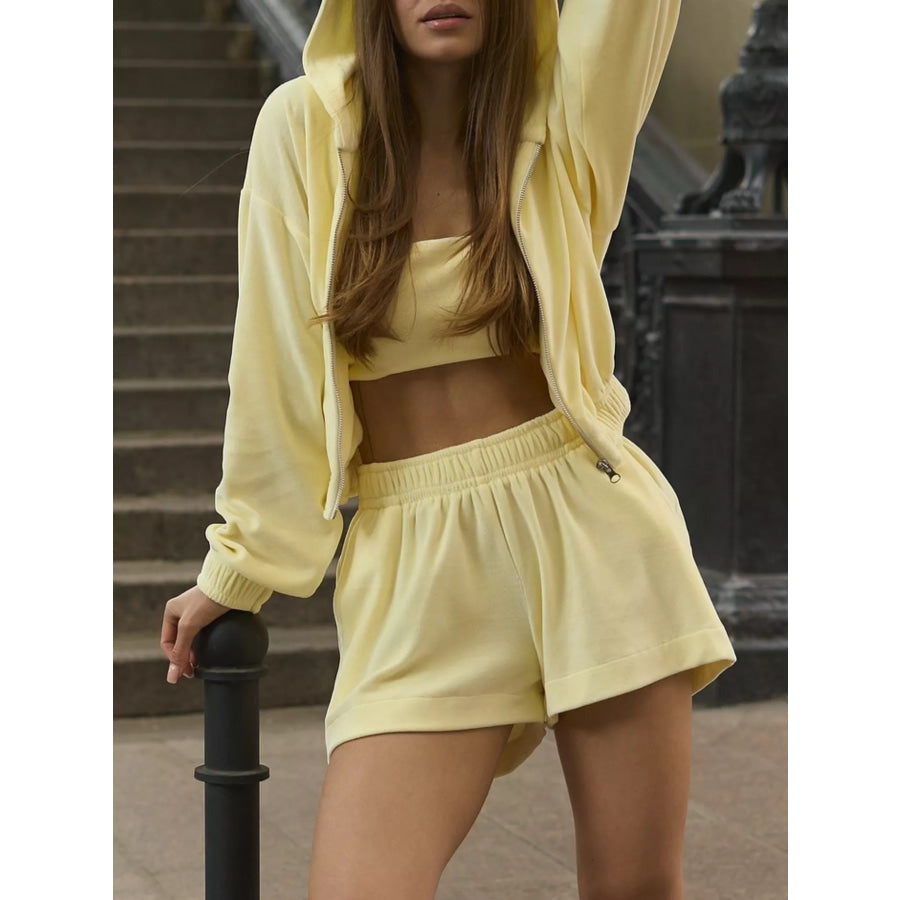 Zip Up Cropped Hoodie and Shorts Set Apparel and Accessories