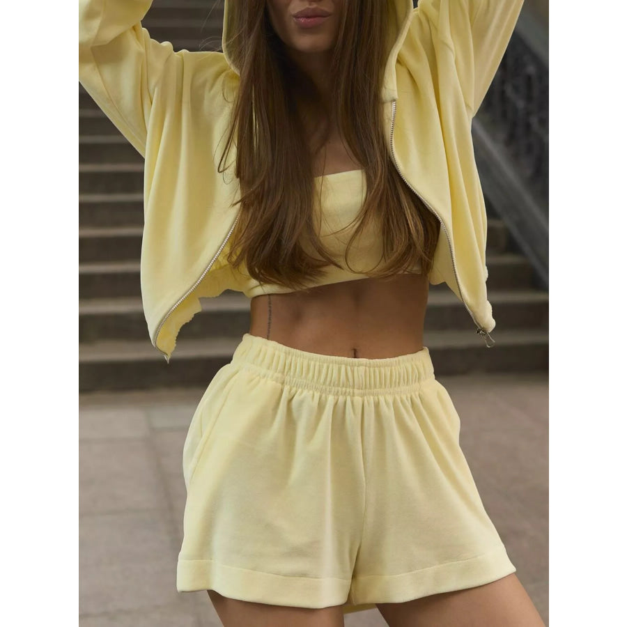 Zip-Up Cropped Hoodie and Shorts Set Apparel Accessories
