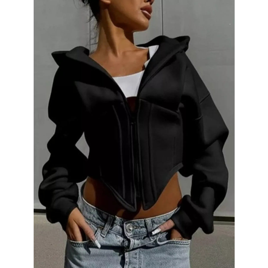 Zip-Up Cropped Hoodie Black / S Apparel and Accessories