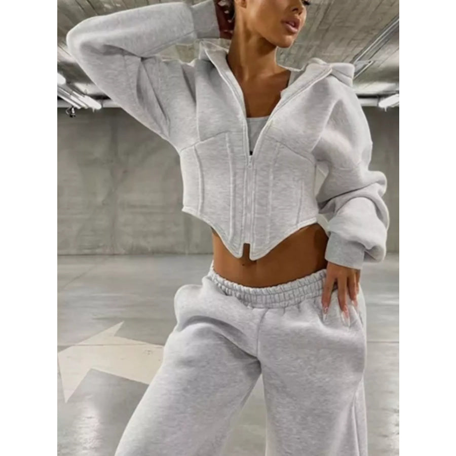 Zip-Up Cropped Hoodie Light Gray / S Apparel and Accessories
