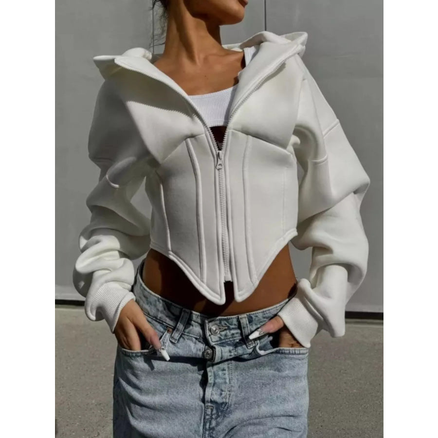 Zip-Up Cropped Hoodie White / S Apparel and Accessories