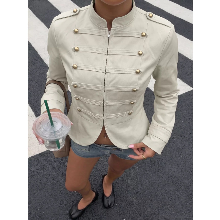 Zip Up Cropped Jacket Apricot / S Apparel and Accessories