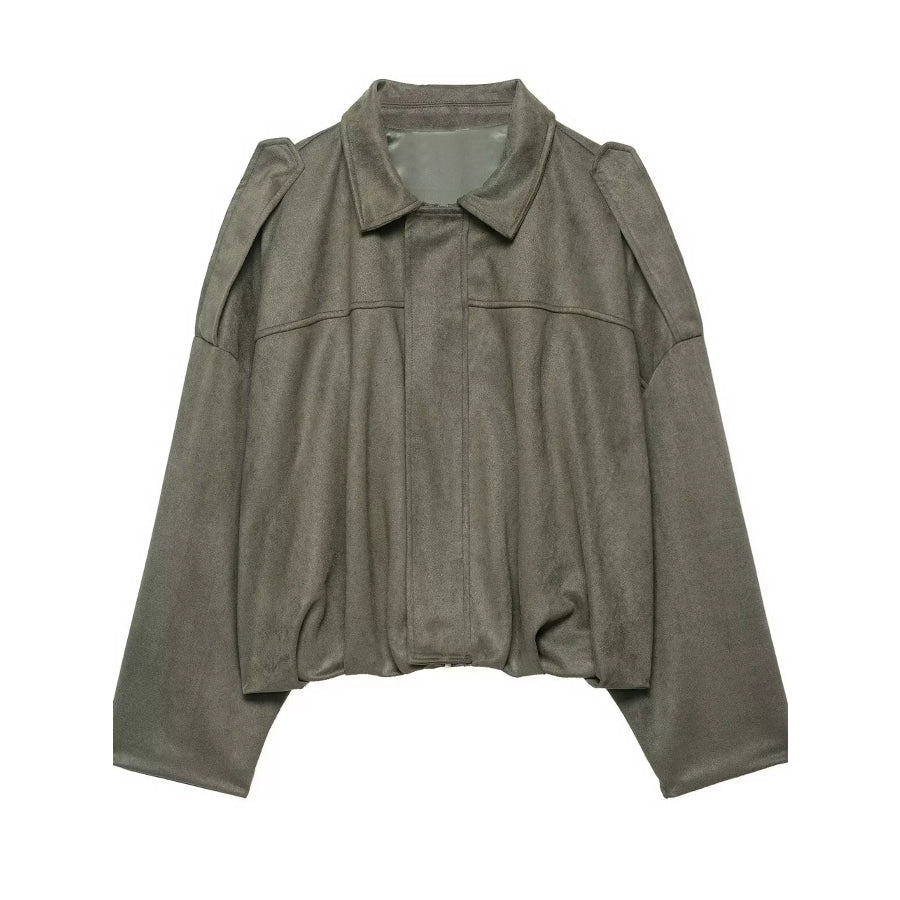 Zip Up Cropped Jacket Army Green-No Pockets / XS Apparel and Accessories