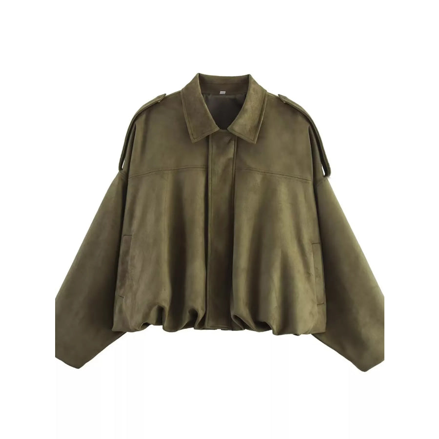 Zip Up Cropped Jacket Army Green-With Pockets / XS Apparel and Accessories
