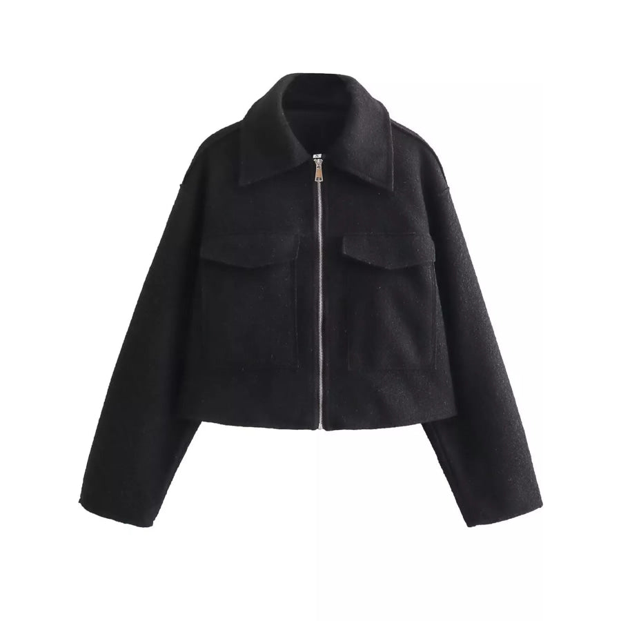 Zip Up Cropped Jacket Black / XS Apparel and Accessories