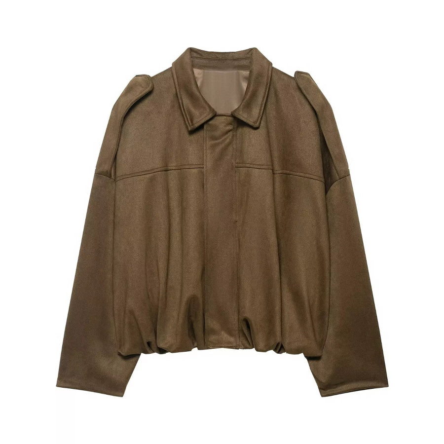 Zip Up Cropped Jacket Brown-No Pockets / XS Apparel and Accessories