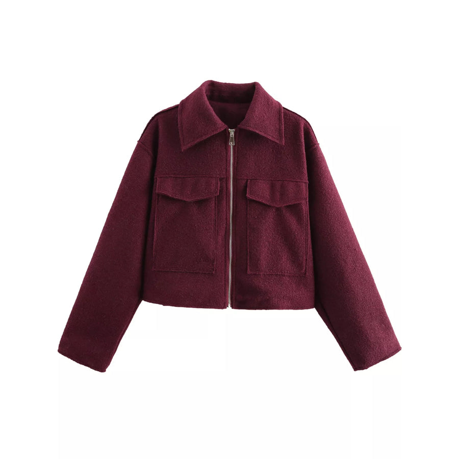 Zip Up Cropped Jacket Burgundy / XS Apparel and Accessories