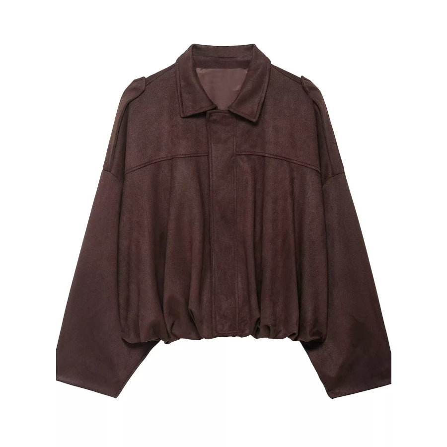 Zip Up Cropped Jacket Coffee-No Pockets / XS Apparel and Accessories
