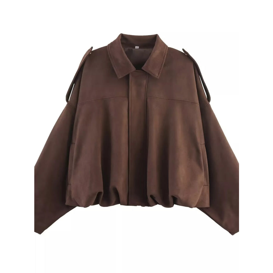 Zip Up Cropped Jacket Coffee-With Pockets / XS Apparel and Accessories